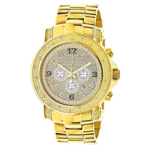 Luxurman Watches Mens Oversized Diamond Watch 0 75ct Yellow Gold