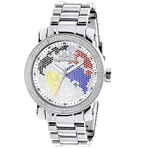 Luxurman World Map Mens Diamond Watch 0 12ct