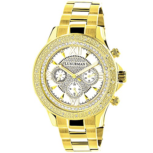 Luxurman Yellow Gold Tone Mens Diamond Watch 0 2ct