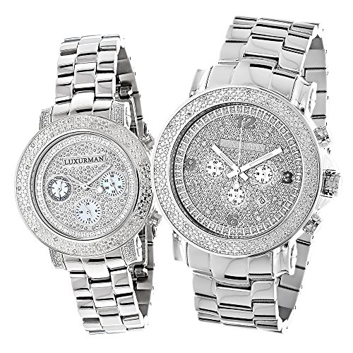 Matching His and Hers Watches LUXURMAN Oversized Diamond Watch Set 0 55ct