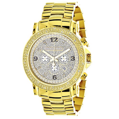 Mens Oversized Diamond Luxurman Watch 0 25ct Yellow Gold