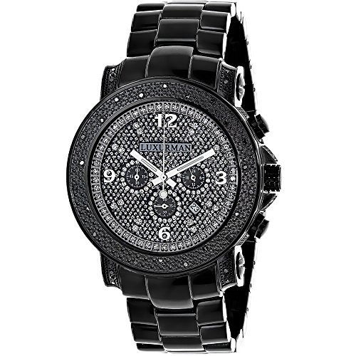 Mens Oversized Black Diamond Watch by LUXURMAN 0 75ct Chronograph