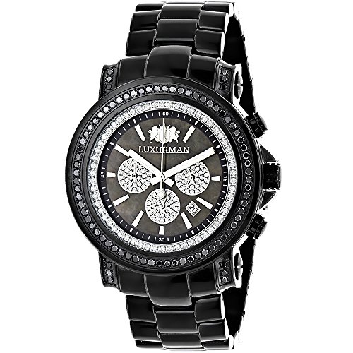 Oversized Mens Black Diamond Watch by Luxurman 3ct Chronograph Escalade
