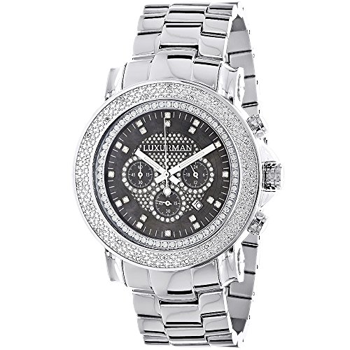Oversized Mens Diamond Watch 0 25ct Black MOP Luxurman Escalade w Chronograph