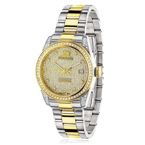 Womens White Yellow Gold Pltd Diamond Watch Two Tone Luxurman Tribeca 1 5ct