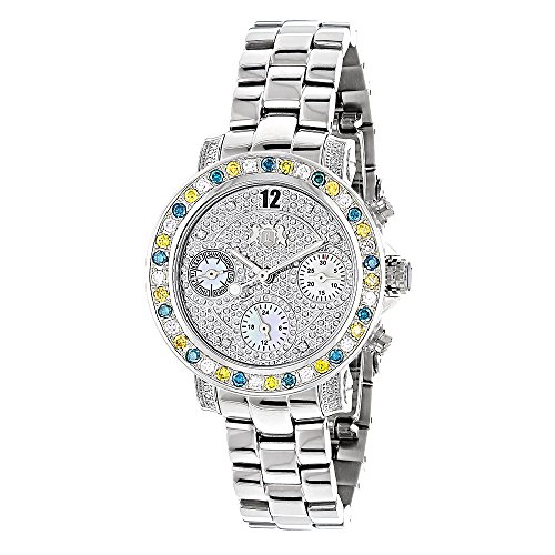 White Blue Yellow Diamond Watch by LUXURMAN 2 75ct Ladies