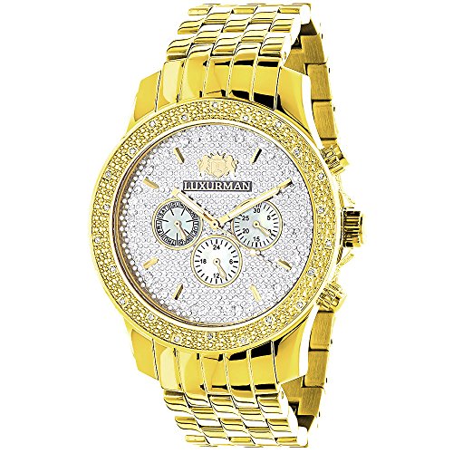 Yellow Gold Tone Watches Luxurman Mens Diamond Watch 0 25ct