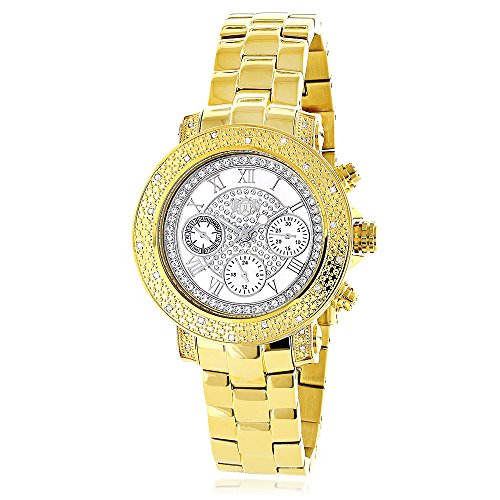 Yellow Gold Plated LUXURMAN Diamond Watch For Women 0 3ct White MOP Montana