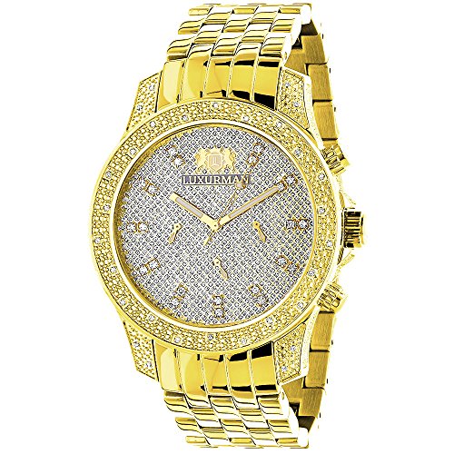 Mens Yellow Gold Tone Watch with Diamonds 0 50ct Luxurman