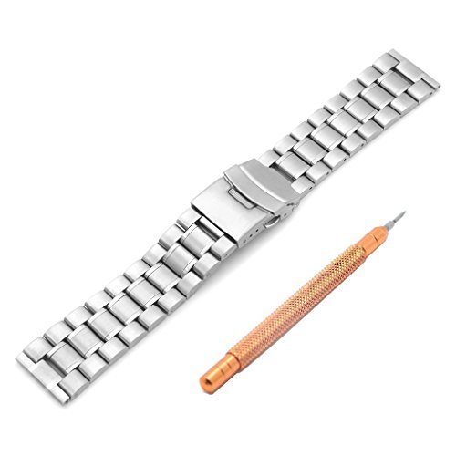 Ritche 22 mm Edelstahl Armband Uhrenarmband massiv Links Interlock Sicherheit Schliesse Farbe Silber