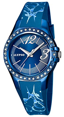 Calypso Watches Armbanduhr Analoguhr 10 ATM mit Glitzersteinchen Besatz K5624 Farben blau silber