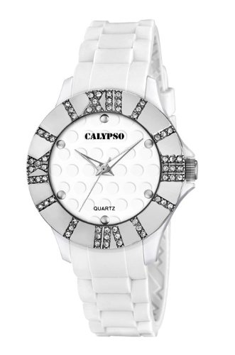Calypso Armbanduhr Analoguhr 5 ATM mit Zirkonia K5649 Farben weiss silber