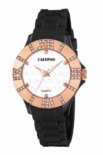 Calypso Armbanduhr Analoguhr 5 ATM mit Zirkonia K5649 Farben schwarz rose