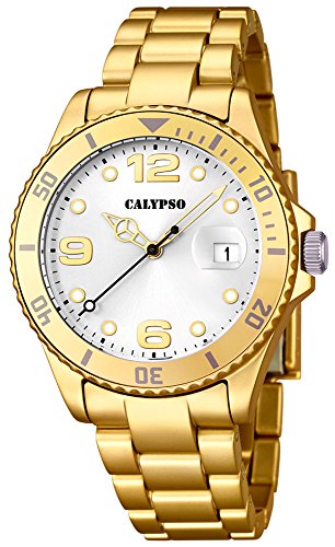 Calypso Armbanduhr Quarzuhr Kunststoffuhr mit Kunststoffband mit Faltschliesseanalog K5646 Farben gold silber