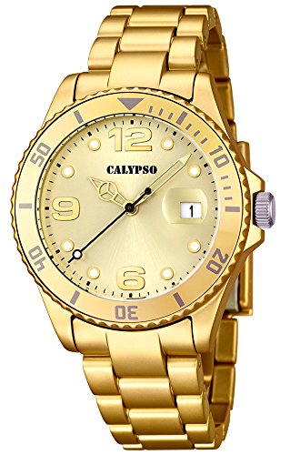 Calypso Armbanduhr Quarzuhr Kunststoffuhr mit Kunststoffband mit Faltschliesseanalog K5646 Farben gold