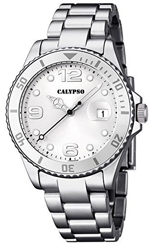 Calypso Armbanduhr Quarzuhr Kunststoffuhr mit Kunststoffband mit Faltschliesseanalog K5646 Farben silber