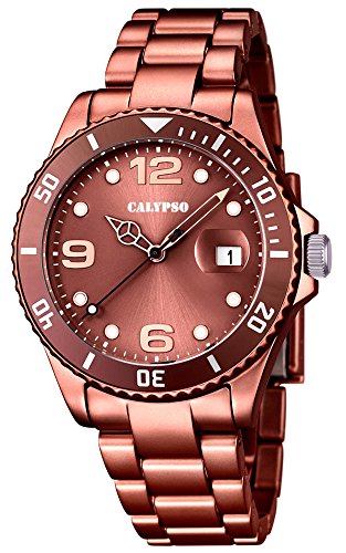 Calypso Armbanduhr Quarzuhr Kunststoffuhr mit Kunststoffband mit Faltschliesseanalog K5646 Farben braun