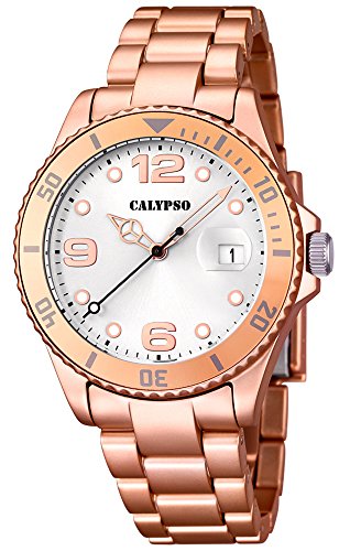 Calypso Armbanduhr Quarzuhr Kunststoffuhr mit Kunststoffband mit Faltschliesseanalog K5646 Farben rosegold silber