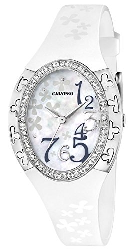 Calypso Damenarmbanduhr Quarzuhr Kunststoffuhr mit Polyurethanband und Glitzersteinchen analog K5642 Farben weiss
