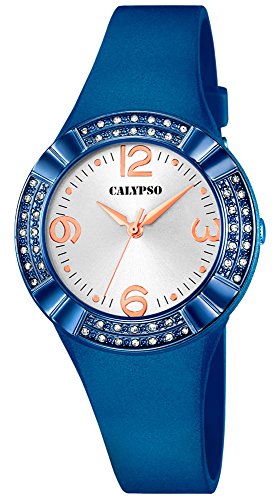 Calypso Damenarmbanduhr Quarzuhr Kunststoffuhr mit Polyurethanband analog K5659 Farben blau weiss
