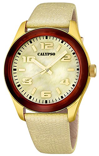 Calypso Damenarmbanduhr Quarzuhr Kunststoffuhr mit Leder Textilband analog K5653 Farben gold