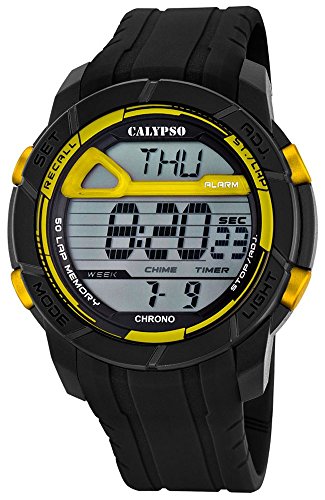 Calypso Herrenarmbanduhr Quarzuhr Kunststoffuhr mit Polyurethanband Alarm Chronograph digital 4 Alarmzeiten alle Modelle K5697 Variante 05