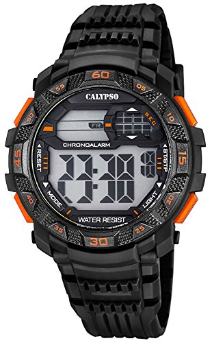 Calypso Herrenarmbanduhr Quarzuhr Kunststoffuhr mit Polyurethanband digital K5702 Farben schwarz orange