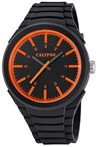 Calypso Herrenarmbanduhr Quarzuhr Kunststoffuhr mit Polyurethanband analog K5725 Farben schwarz orange
