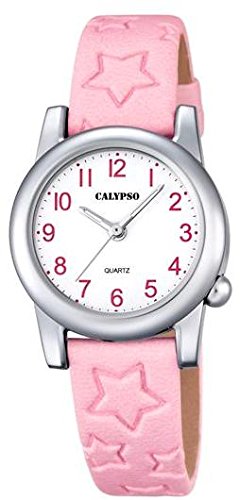 Calypso Kinderarmbanduhr Quarzuhr Analoguhr Lederband mit Sternpraegung K5708 Farben rosa
