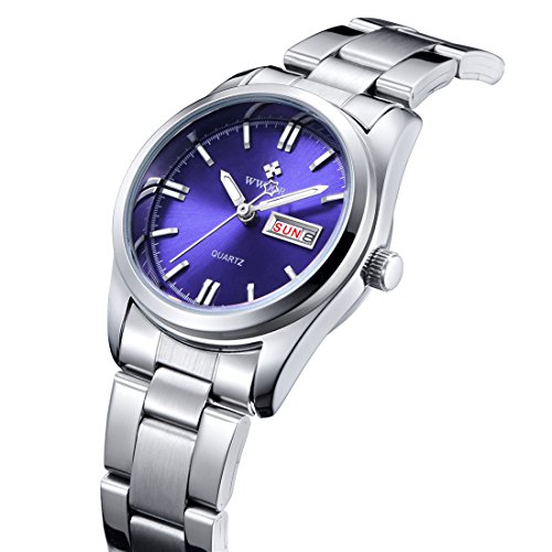 Damen Datum Kalender Uhr Damen Fashion Casual Edelstahl Uhren weiblich casua Armbanduhr Blau