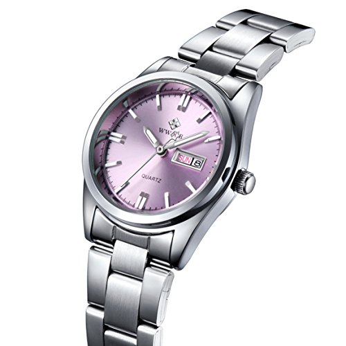 Damen Datum Kalender Uhr Damen Fashion Casual Edelstahl Uhren weiblich casua Armbanduhr Pink