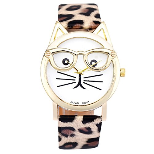 Loveso Armband uhr elegant Frauen Damen Art und Weise nette Glas Katze Analog Quarz Uhr Armbanduhr Khaki