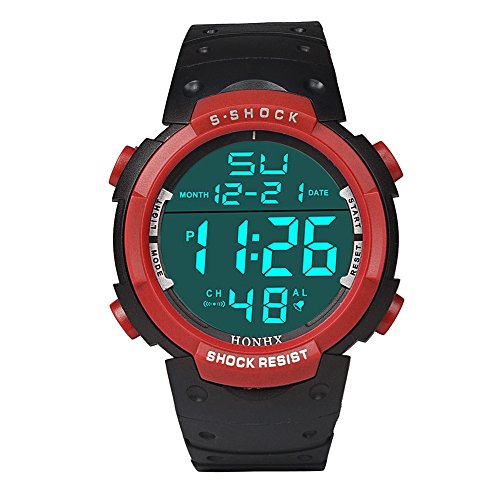 Loveso Armband uhr Herren Mode Datum Gummi Sport Armbanduhr wasserdichte Mann Jungen LCD Digital Stoppuhr Rot