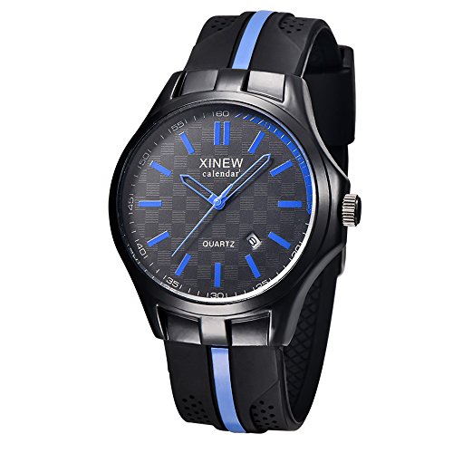 Loveso Armband uhr Herren Schwarze Silikon Gummiband Art und Weisemann Datums Quarz analoge Sport Armbanduhr Blau