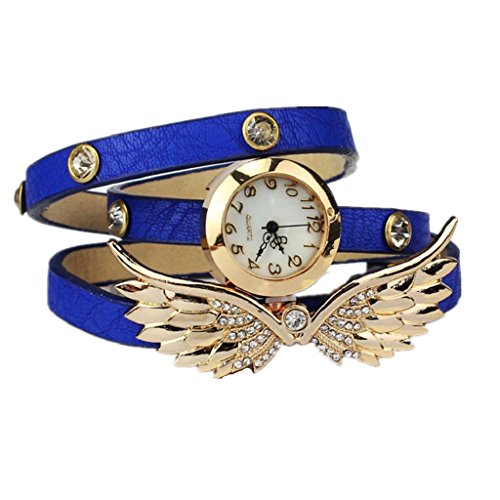 Loveso Armbanduhr elegant Mode Angel Wings Weinlese Leder Buegel Armband Armbanduhr Blau
