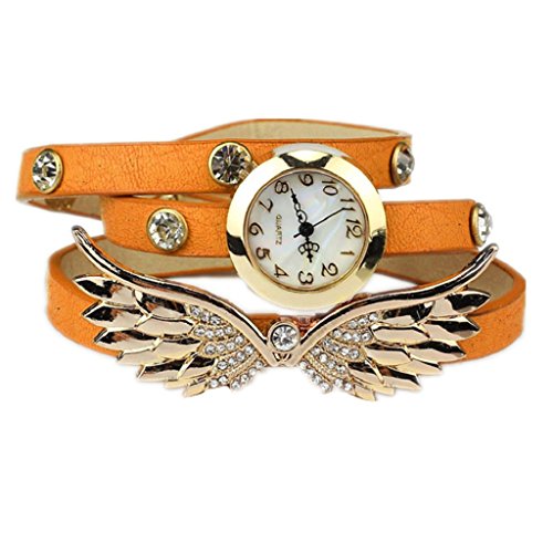 Loveso Armbanduhr elegant Mode Angel Wings Weinlese Leder Buegel Armband Armbanduhr Gelb