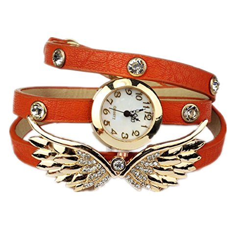 Loveso Armbanduhr elegant Mode Angel Wings Weinlese Leder Buegel Armband Armbanduhr Orange