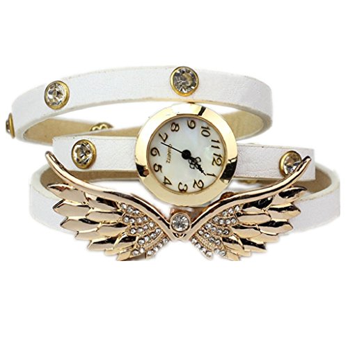 Loveso Armbanduhr elegant Mode Angel Wings Weinlese Leder Buegel Armband Armbanduhr Weiss