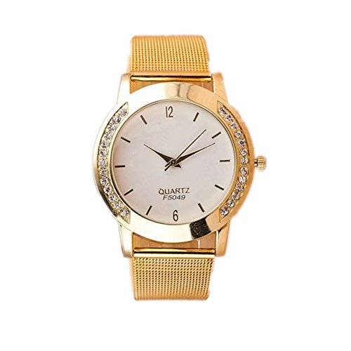 Loveso Armbanduhr elegant Art und Weise Frauen Crystal Golden Edelstahl analoge Quarzarmbanduhr Armband