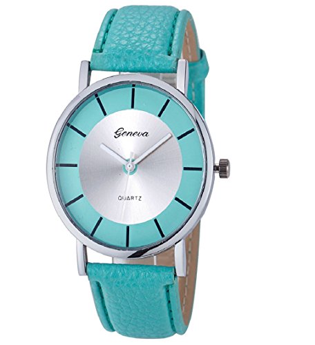 Loveso Armbanduhr elegant Genf Damenmode Retro Dial Leder analoge Uhren Minzgruen