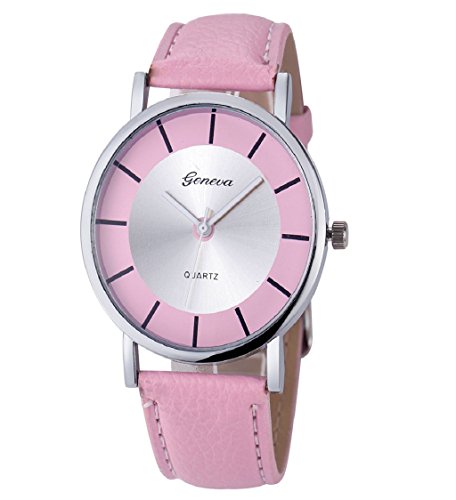 Loveso Armbanduhr elegant Genf Damenmode Retro Dial Leder analoge Uhren Rosa