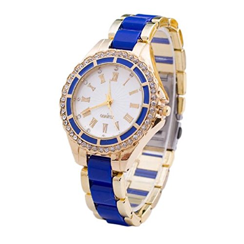 Loveso Armbanduhr elegant Frauen eleganter Kristallvorwahlknopf Band Quarz Edelstahl Armbanduhr Blau