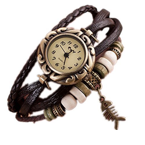 Loveso Armbanduhr elegant Damen Women Fashion Quartz Weave Around Leder Fishbone Armband Armbanduhr Braun