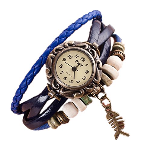 Loveso Armbanduhr elegant Damen Women Fashion Quartz Weave Around Leder Fishbone Armband Armbanduhr Dunkelblau