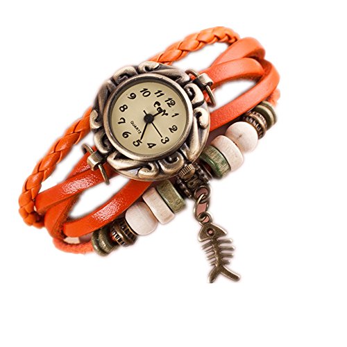 Loveso Armbanduhr elegant Damen Women Fashion Quartz Weave Around Leder Fishbone Armband Armbanduhr Orange