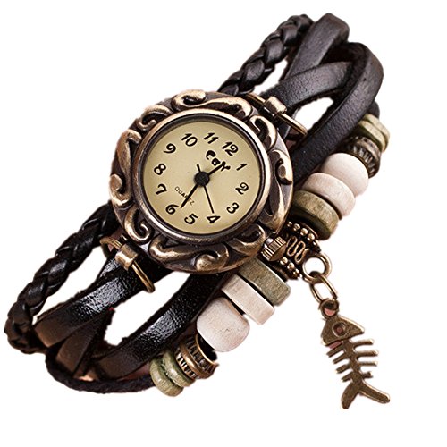 Loveso Armbanduhr elegant Damen Women Fashion Quartz Weave Around Leder Fishbone Armband Armbanduhr Schwarz
