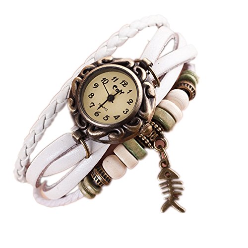 Loveso Armbanduhr elegant Damen Women Fashion Quartz Weave Around Leder Fishbone Armband Armbanduhr Weiss