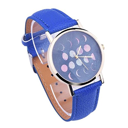 Loveso Armbanduhr elegant Frauen Mode elegante Mondfinsternis Muster Leder Blau