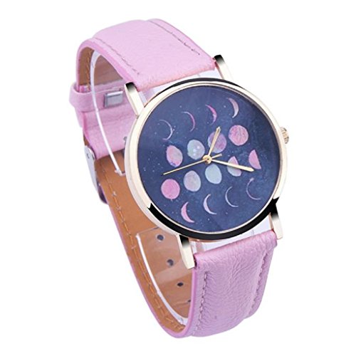 Loveso Armbanduhr elegant Frauen Mode elegante Mondfinsternis Muster Leder Pink