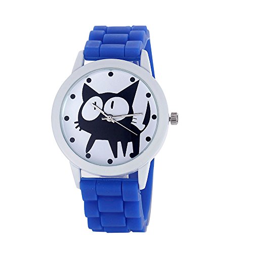 Loveso Armbanduhr elegant Frauen nette Karikatur Katze Kitty Silikon Quarz Uhr Armbanduhr Blau